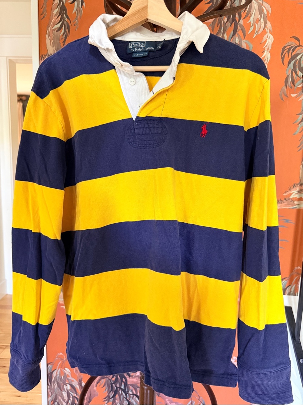 Ralph Lauren Yellow and Navy Striped Rugby Shirt